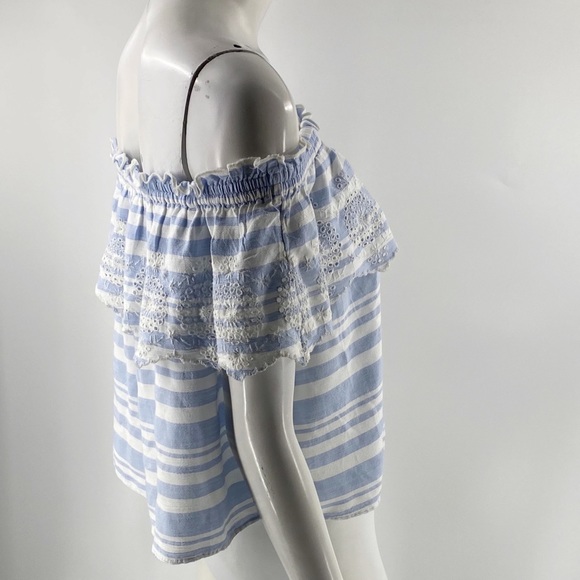 American Eagle Top Small Blue White Striped Eyelet - Picture 3 of 6